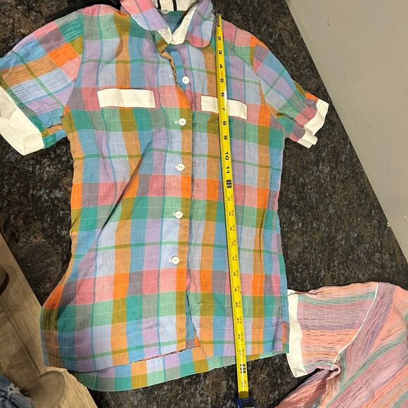 Lot of 2 Vintage Work Force by Barco Uniform Tops Plaid white cuffs XS Womens - Picture 8 of 10